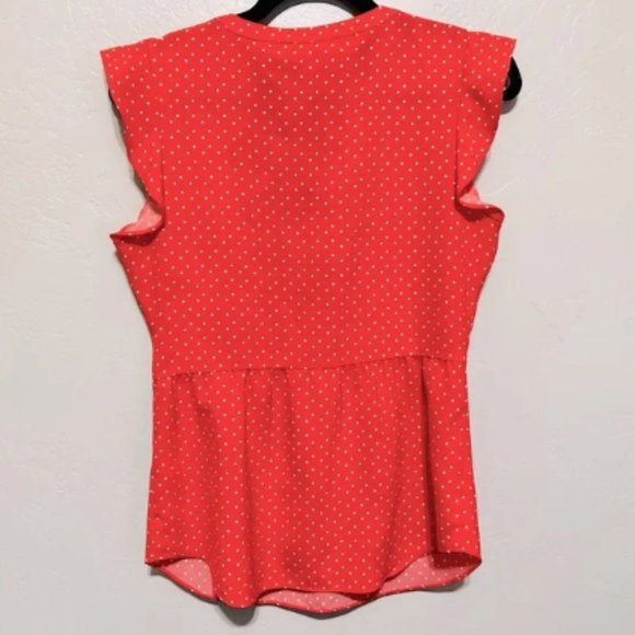 Modcloth Blouse Flutter Sleeve Top Red & White Polkadot SZ SMALL NEW - Picture 7 of 15